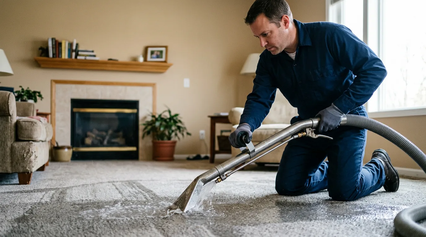 Water damage restoration technician working near Holland, IN